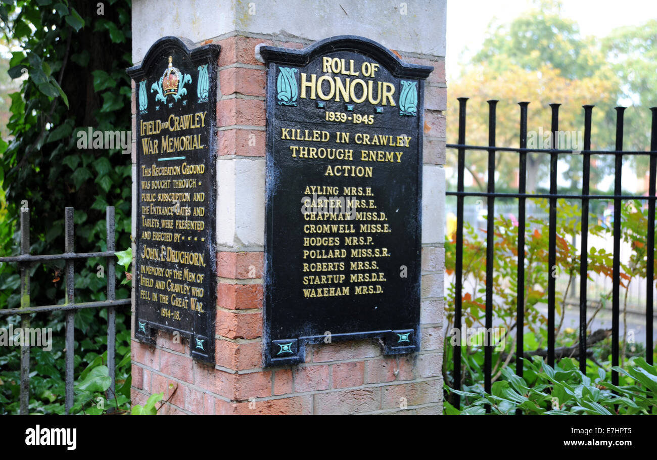 Crawley West Sussex UK - Le Memorial Gardens Banque D'Images