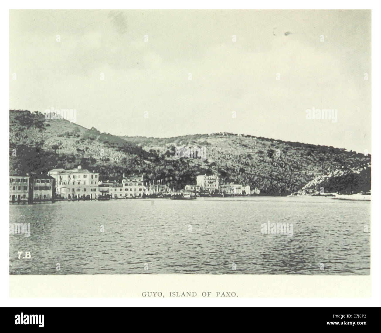 Une illustration de 1897 de Guyo, une île au large de Paxos, en Grèce. Le dessin représente la géographie de l’île, peut-être son rôle de repère de navigation ou culturel dans la mer Ionienne. Banque D'Images