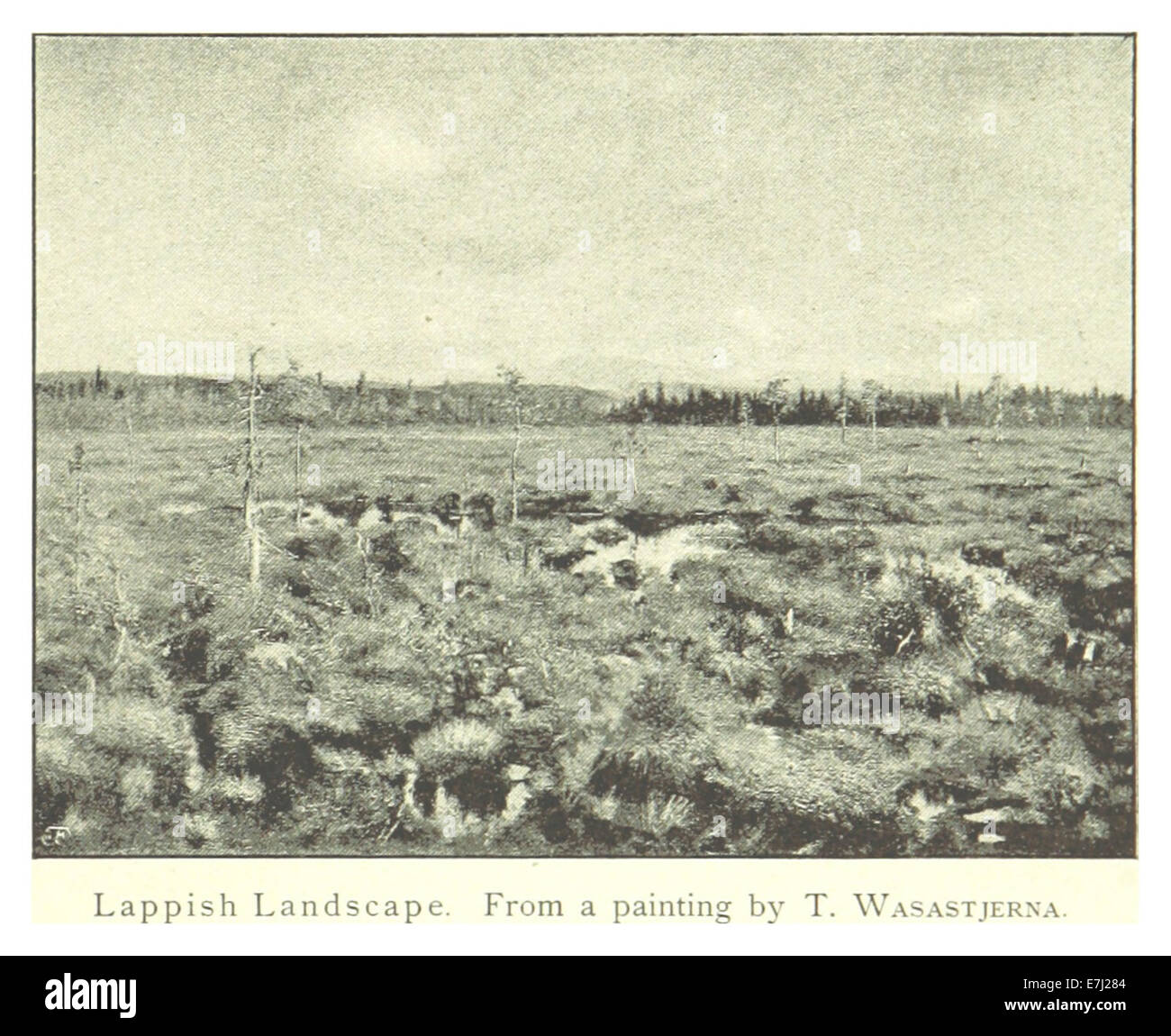 Une représentation de l'œuvre de Mechelin de 1894 mettant en valeur un paysage lapin, mettant en évidence la beauté naturelle unique et les caractéristiques géographiques de la région nordique de la Scandinavie. Banque D'Images