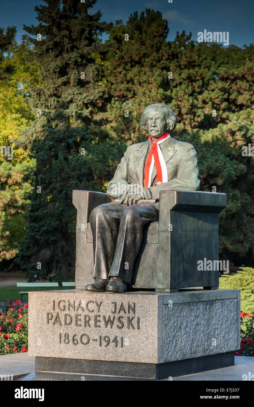 Statue Ignacy Jan Paderewski (musicien polonais et homme d'état) dans le parc Château Ujazdowski, Varsovie, Pologne Banque D'Images