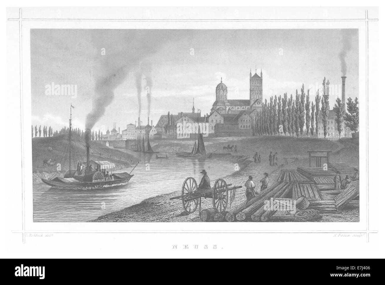 La page 631 de l’œuvre de Poppel de 1852 présente une illustration de Neuss, une ville de Rhénanie-du-Nord-Westphalie, en Allemagne. L’image met en valeur l’architecture et les monuments de la ville au milieu du XIXe siècle. Banque D'Images