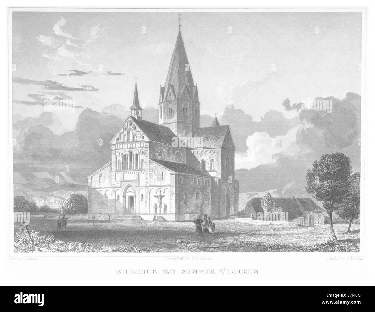 Une illustration de Poppel de 1852 représentant l'église de Sinzig sur le Rhin. L'œuvre met en valeur les caractéristiques architecturales de l'église et de son environnement. Banque D'Images Une illustration de Poppel de 1852 représentant l'église de Sinzig sur le Rhin. L'œuvre met en valeur les caractéristiques architecturales de l'église et de son environnement. Banque D'Images