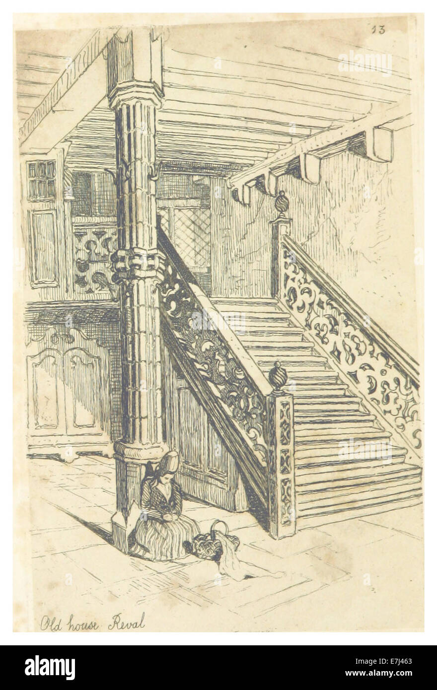 Illustration de 1842 tirée des lettres baltes de Rigby, montrant un escalier dans une maison à Reval (aujourd’hui Tallinn, Estonie). Cette pièce capture le style architectural de la période dans la région Baltique. Banque D'Images