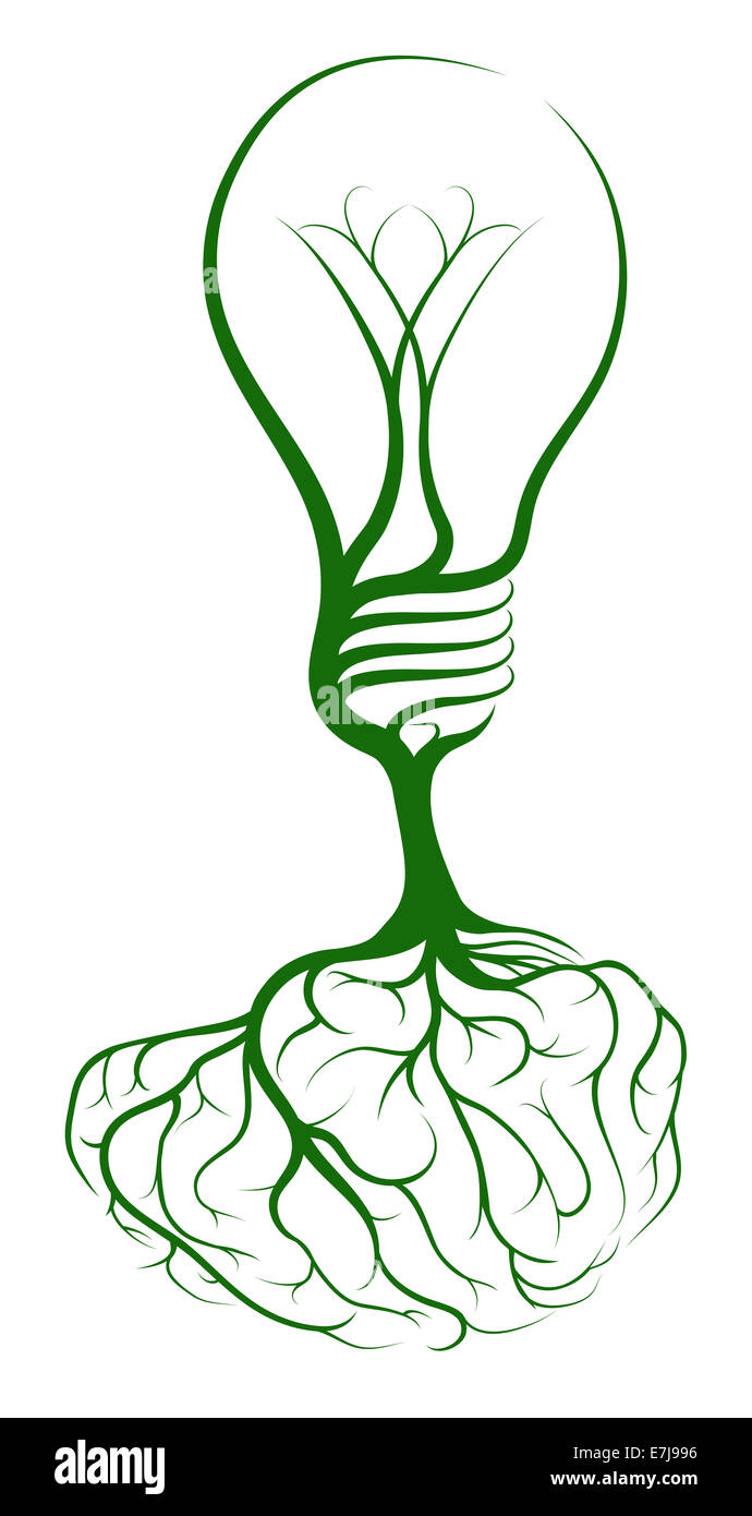 Arbre ampoule cerveau concept d'un arbre qui pousse dans la forme d'une ampoule à partir de racines de la forme d'un cerveau. Pourrait être un conce Banque D'Images