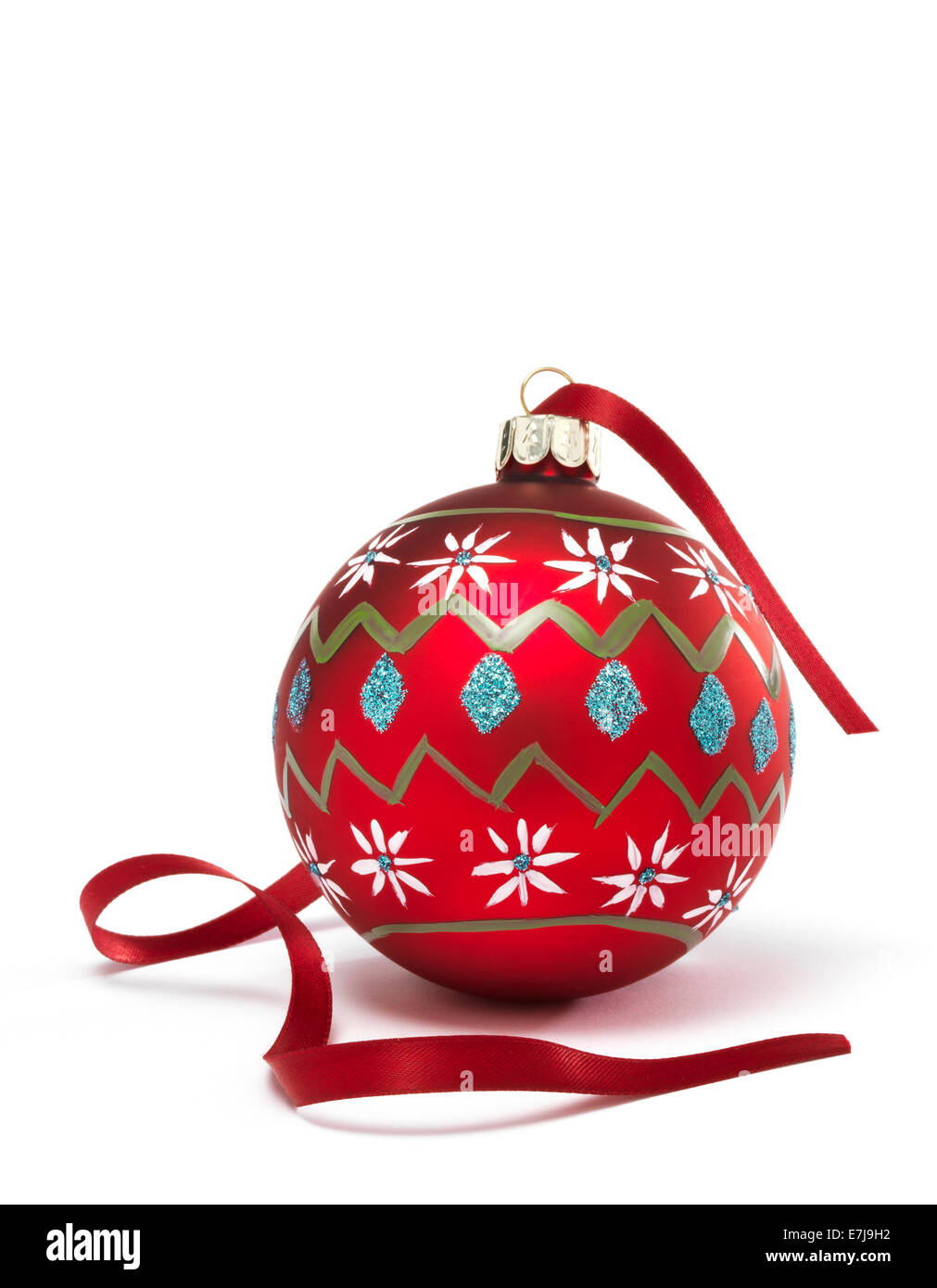 Hand painted Bauble with red ribbon Banque D'Images
