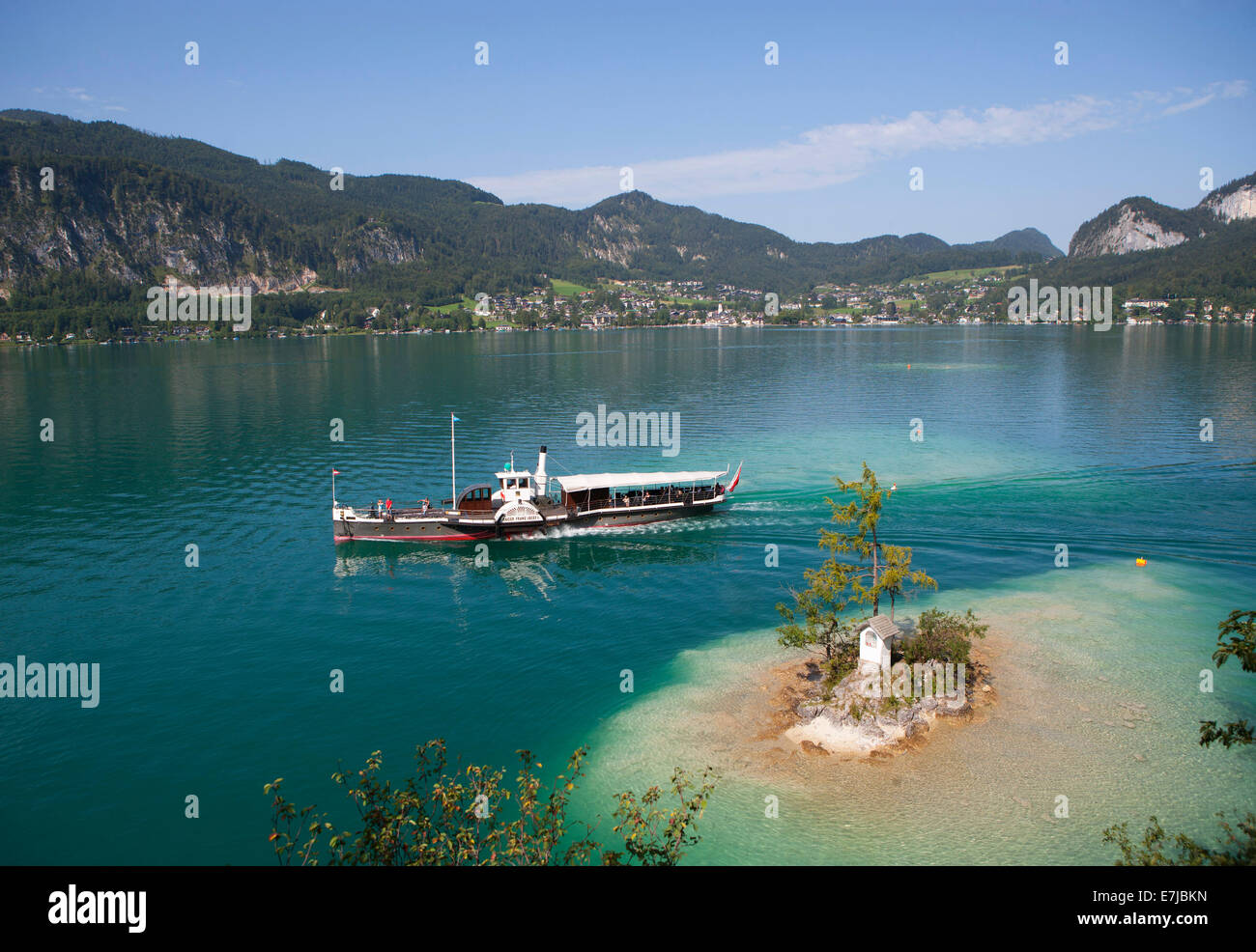 Bateau à aubes, navire à passagers, Kaiser Franz Josef, Ochsenkreuz ou boeufs Cross, le lac Wolfgang, Sankt Gilgen, Salzkammergut, Autriche Banque D'Images