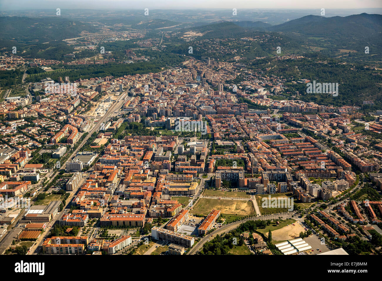Vue aérienne, aperçu de la vieille ville, Gérone, Catalogne, Espagne Banque D'Images