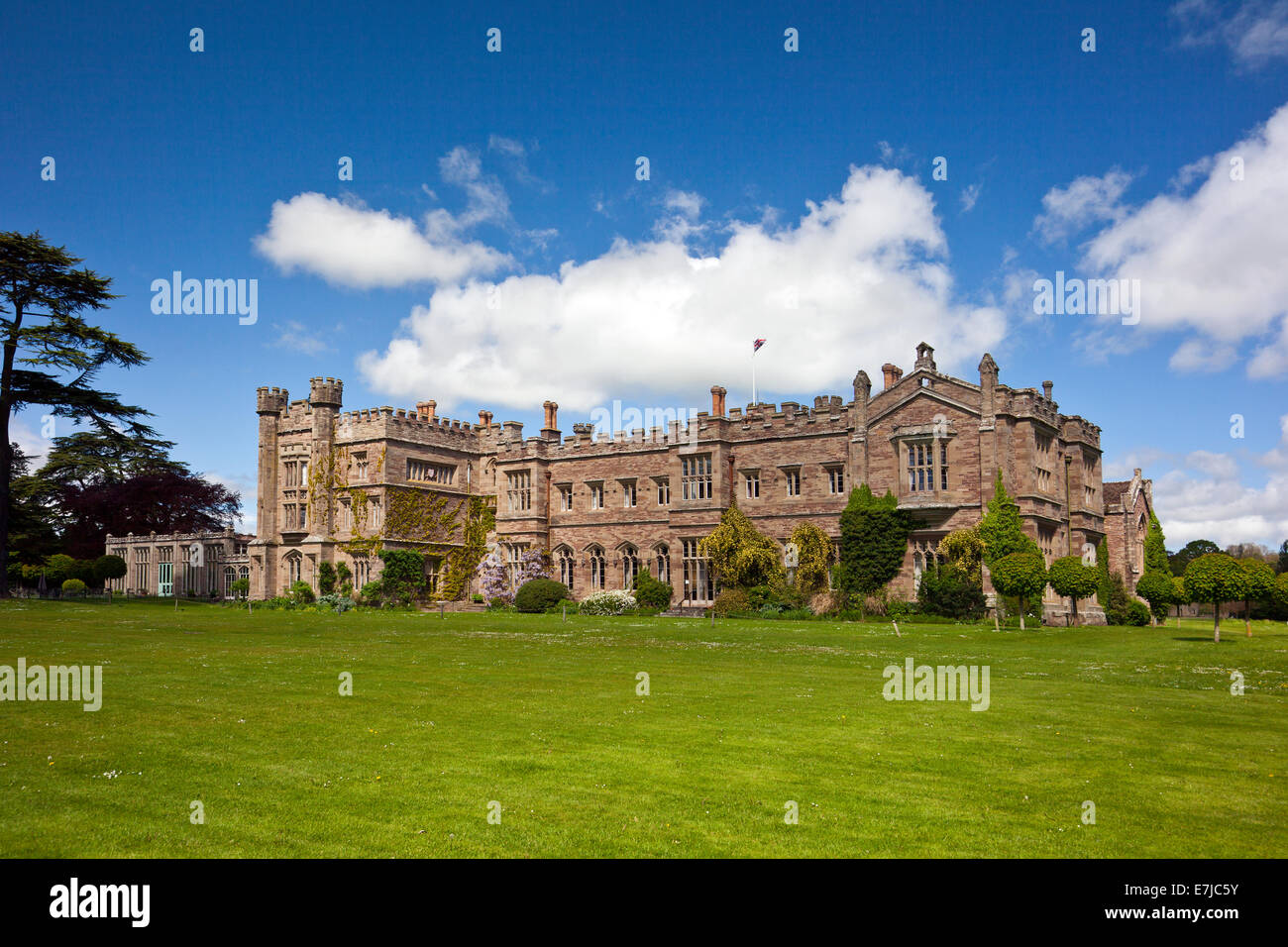 La façade du 15ème siècle château de Hampton Court Herefordshire Angleterre UK Banque D'Images