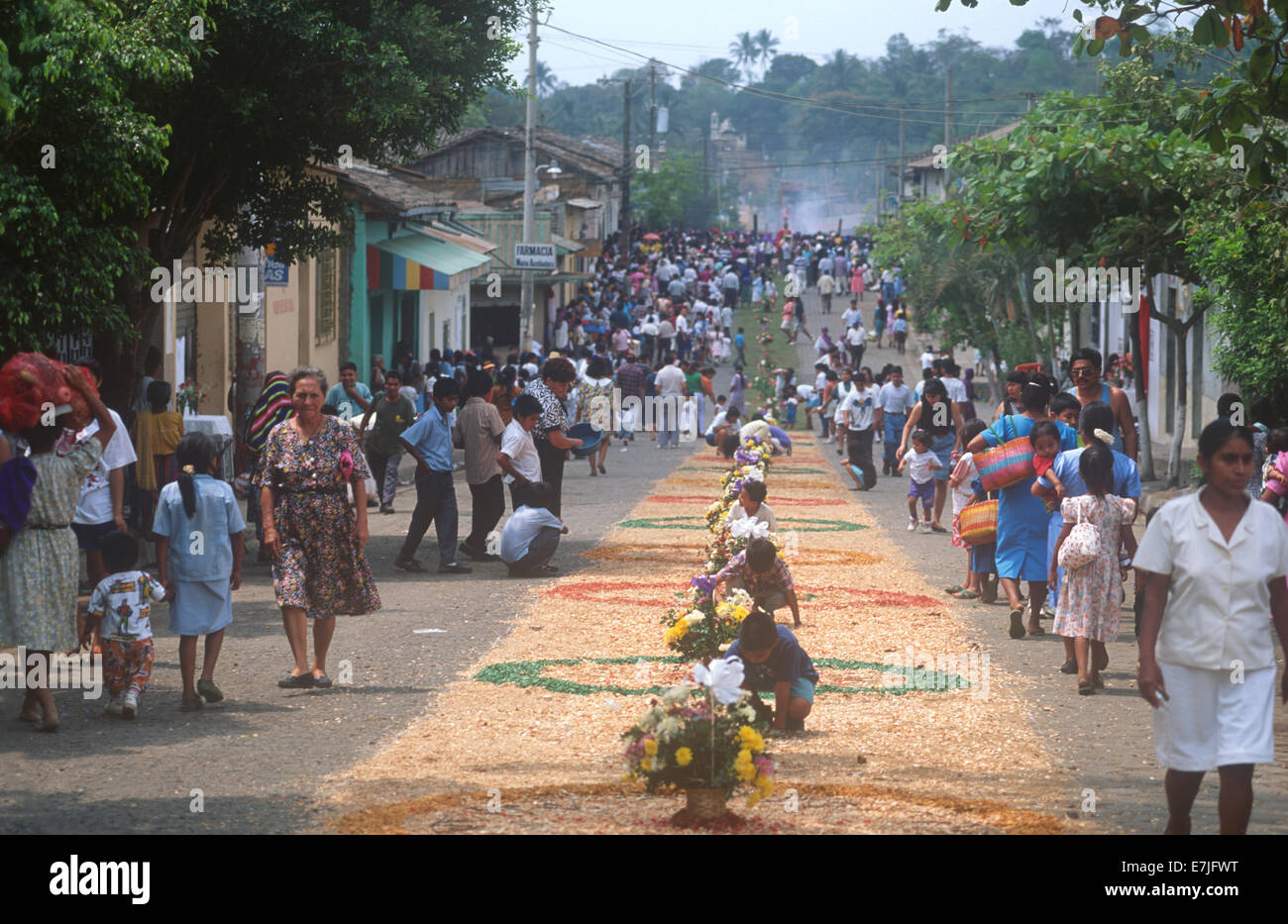 Flotteur fleuri, Semaine sainte, une procession, Nahuizalco, El Salvador Banque D'Images