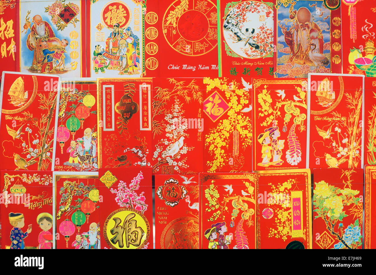 Des cartes de Vœux, Nouvel An Tet, Saigon, Vietnam Banque D'Images