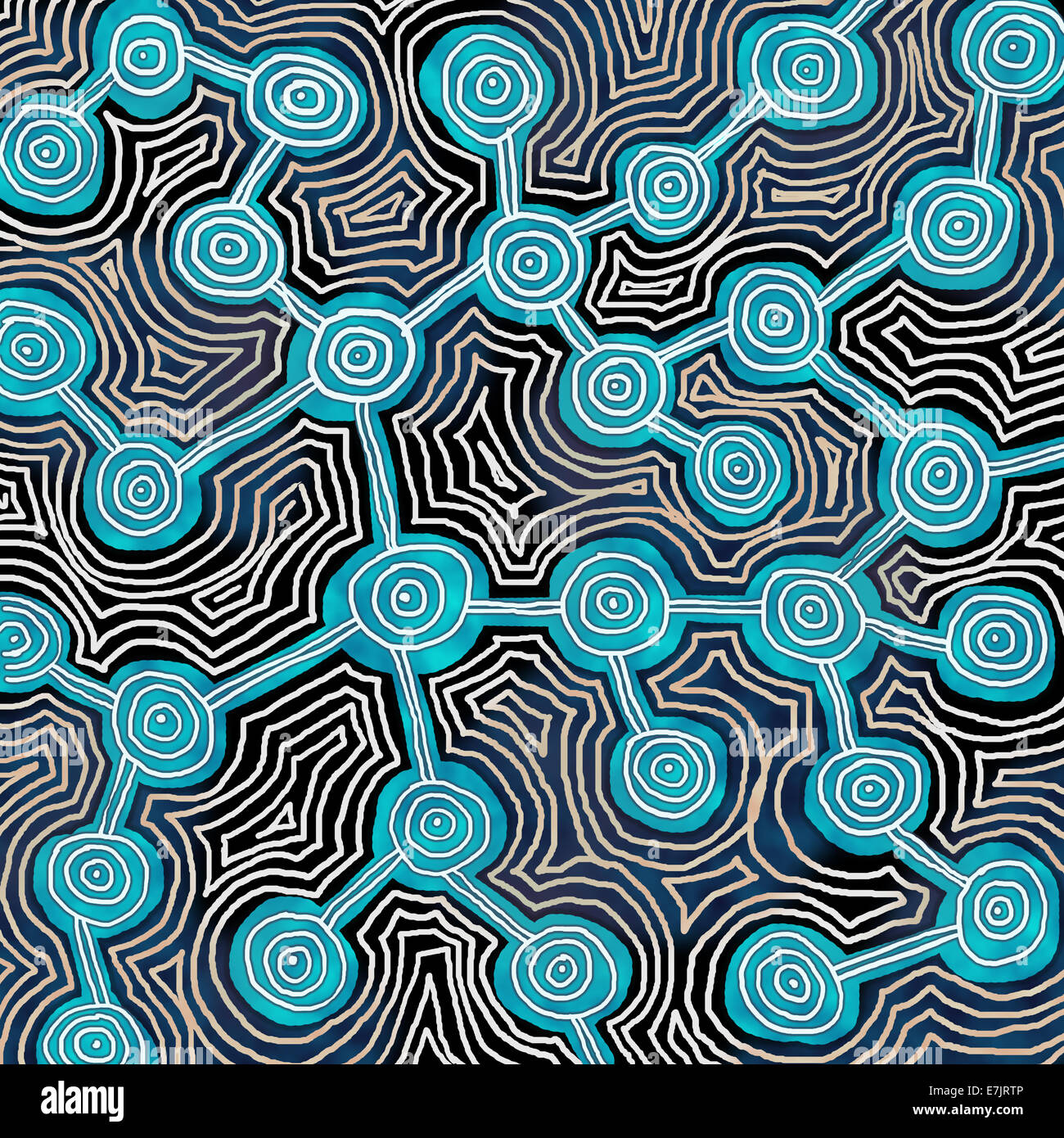 Life Lines motif géométrique abstrait inspiré des structures moléculaires, de la technologie et de l'art tribal, représentant la connectivité et les réseaux de données Banque D'Images