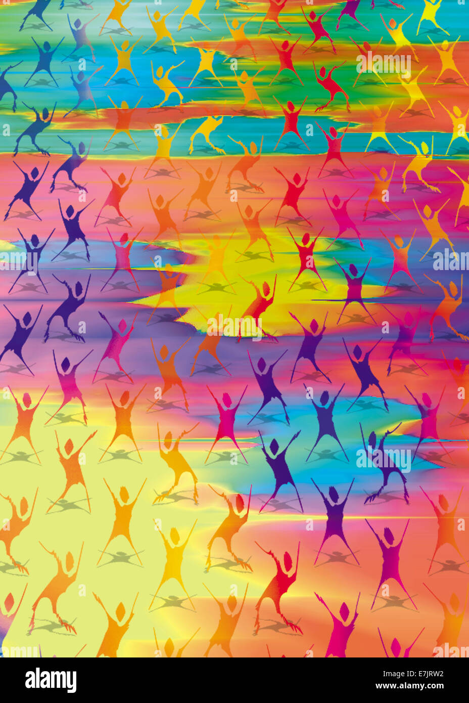 Figures humaines dansantes vibrantes sur un fond coloré - énergie et mouvement ConceptRelated à la danse, la célébration, la créativité et la croissance personnelle Banque D'Images