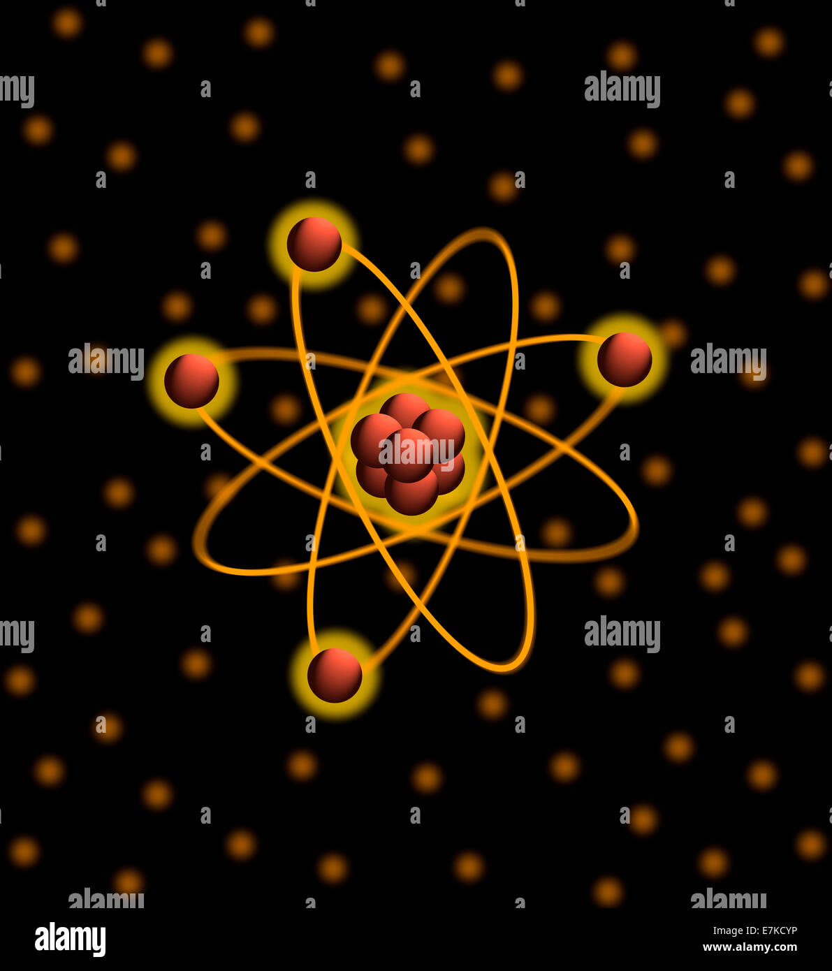 Illustration de la structure atomique – orbites d'électrons brillants sur fond noir parfait pour la science, la physique, la chimie et les concepts de mécanique quantique Banque D'Images
