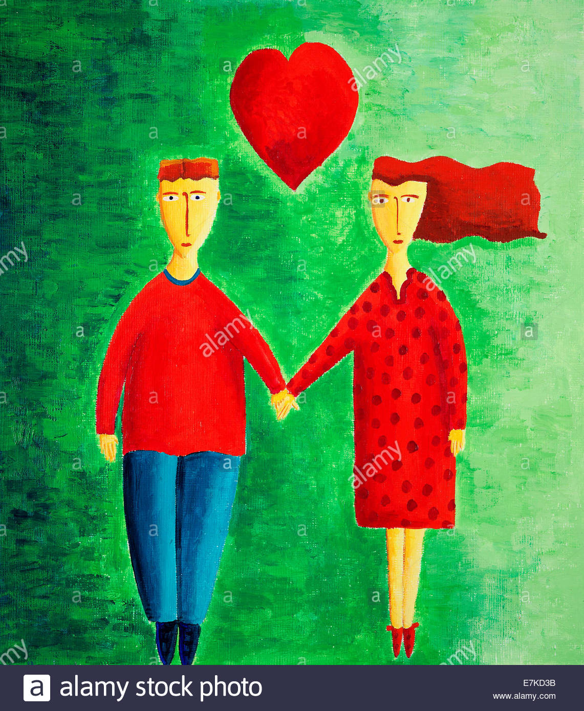 Peinture Acrylique D Un Couple Dans L Amour Avec Un Coeur Au Dessus D Eux Photo Stock Alamy