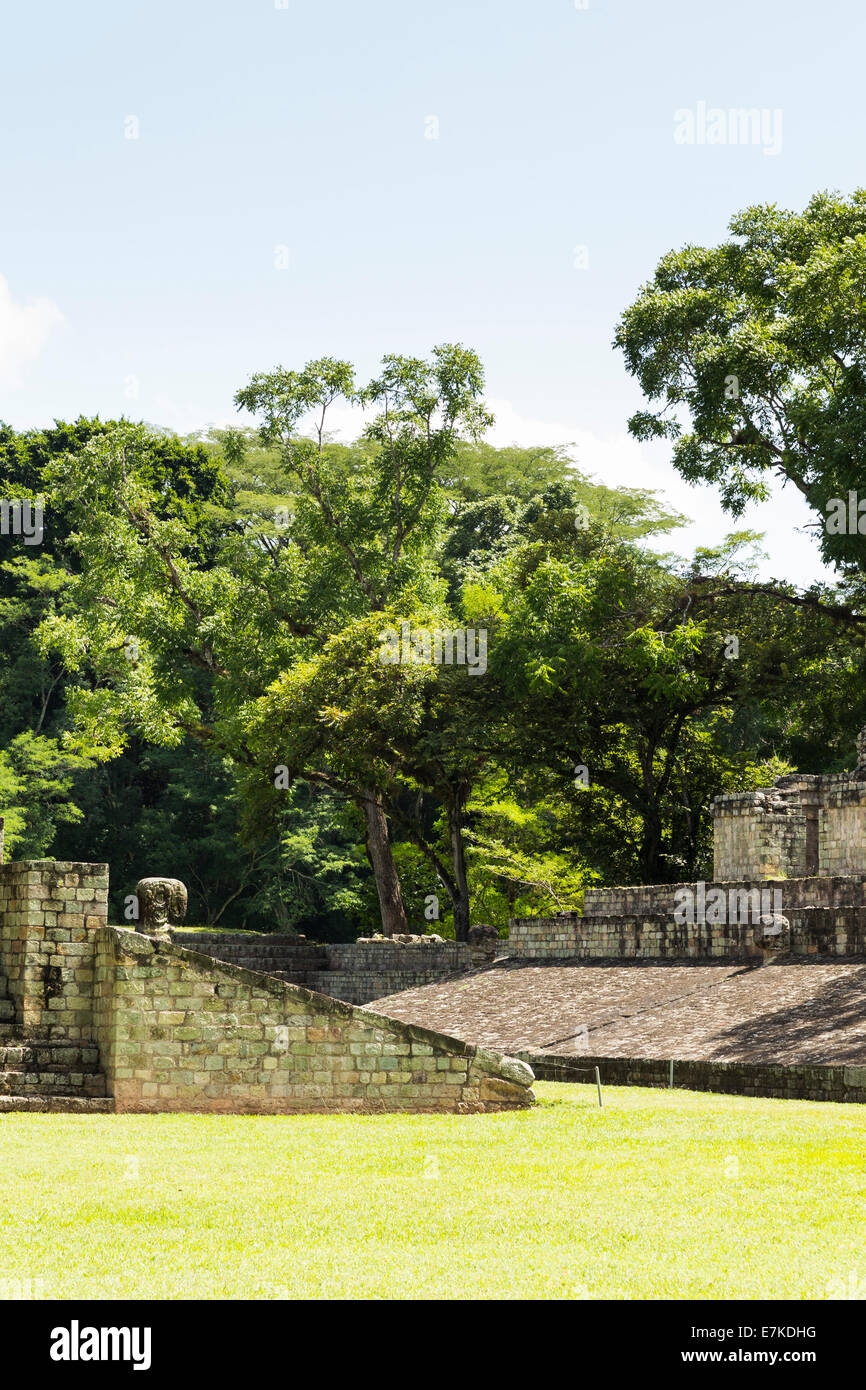 La cour de jeu, le deuxième plus grand d'être trouvés en Amérique centrale, le parc archéologique de Copan Ruinas, Copan, Honduras Banque D'Images