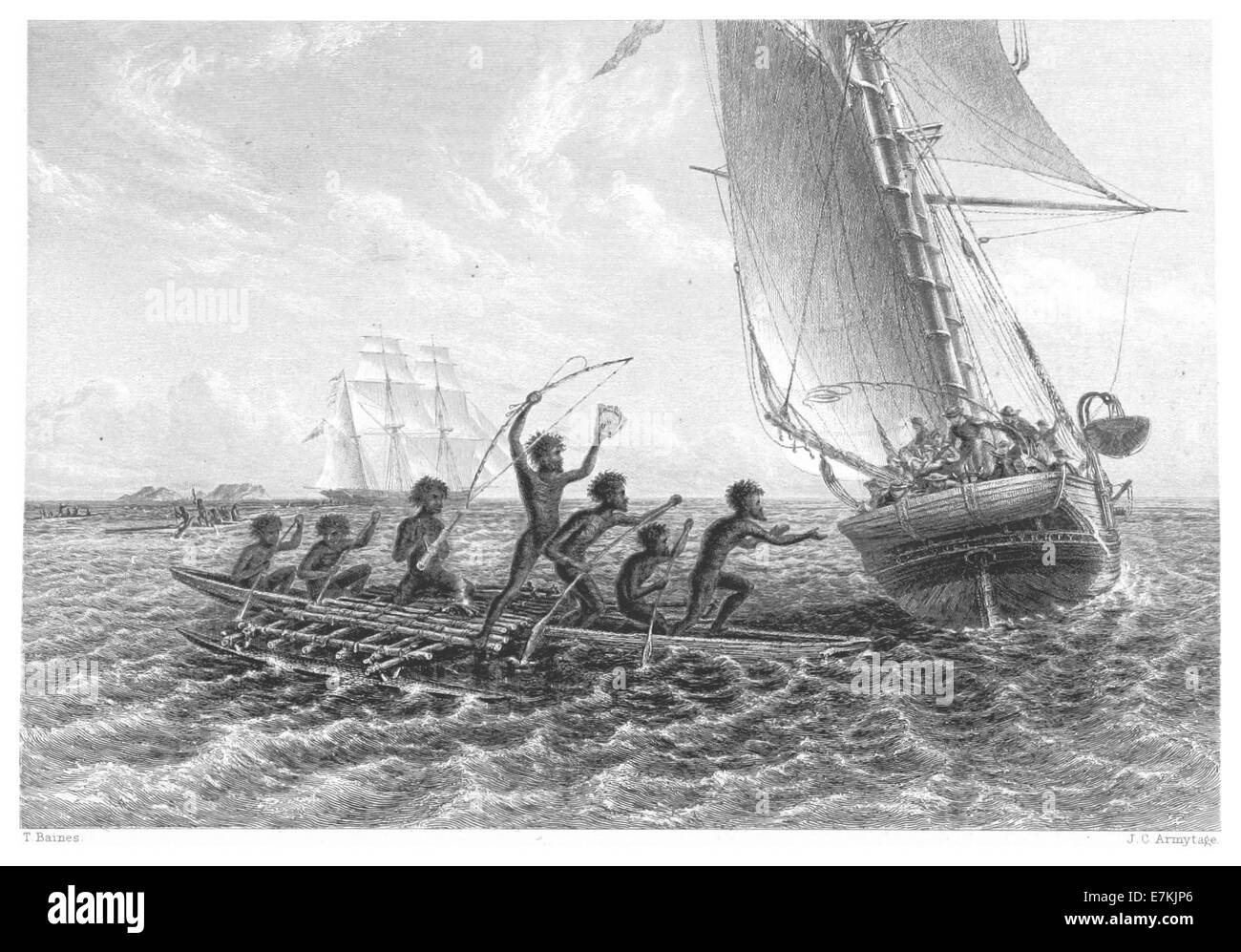 Un dessin de Booth réalisé en 1873 représentant les peuples indigènes de Carpentaria, en Australie, mettant en évidence leur contexte culturel et géographique à la fin du XIXe siècle. Banque D'Images