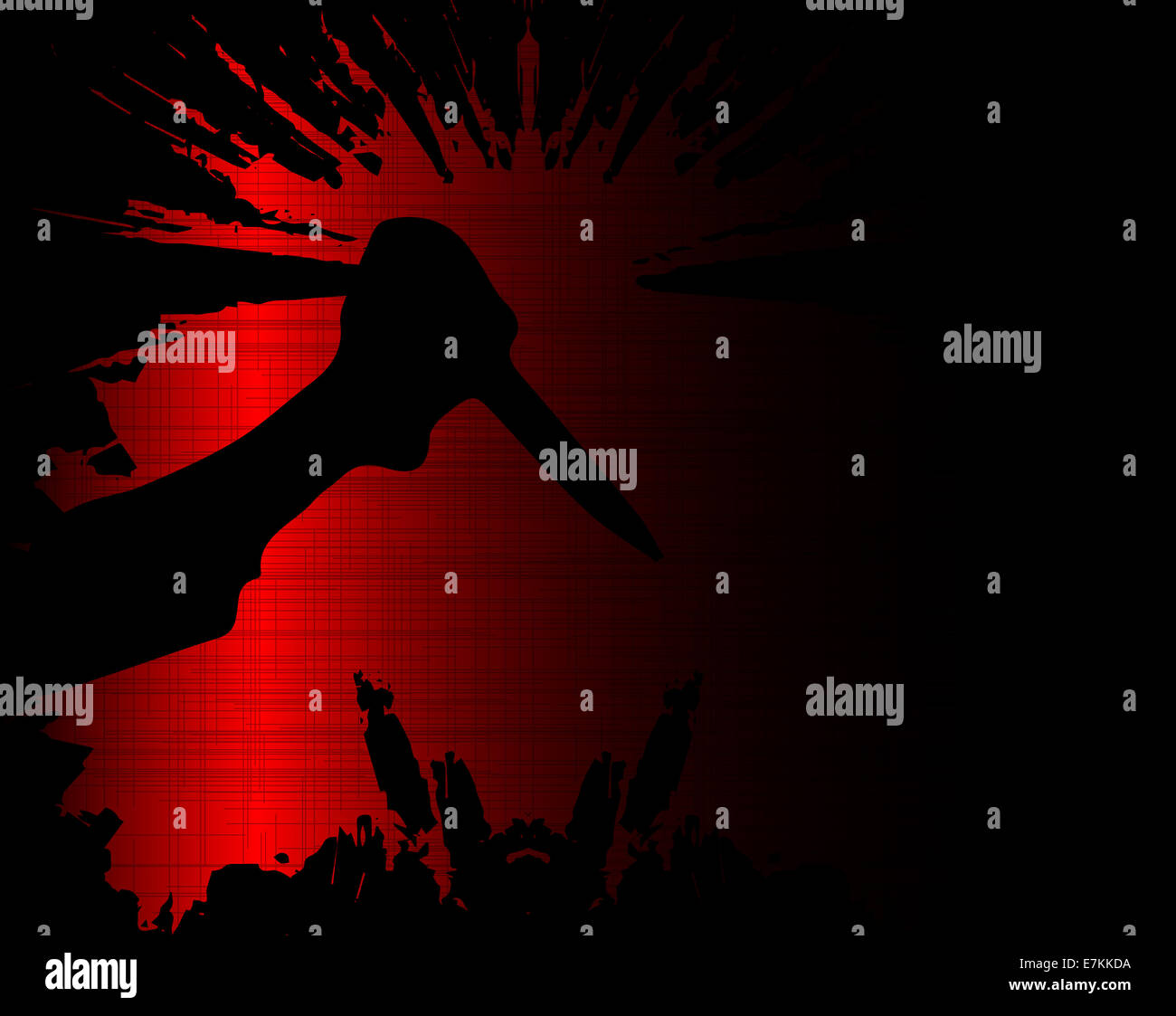 Un style grunge rouge splash arrière-plan avec la main de Jack l'Eventreur Banque D'Images