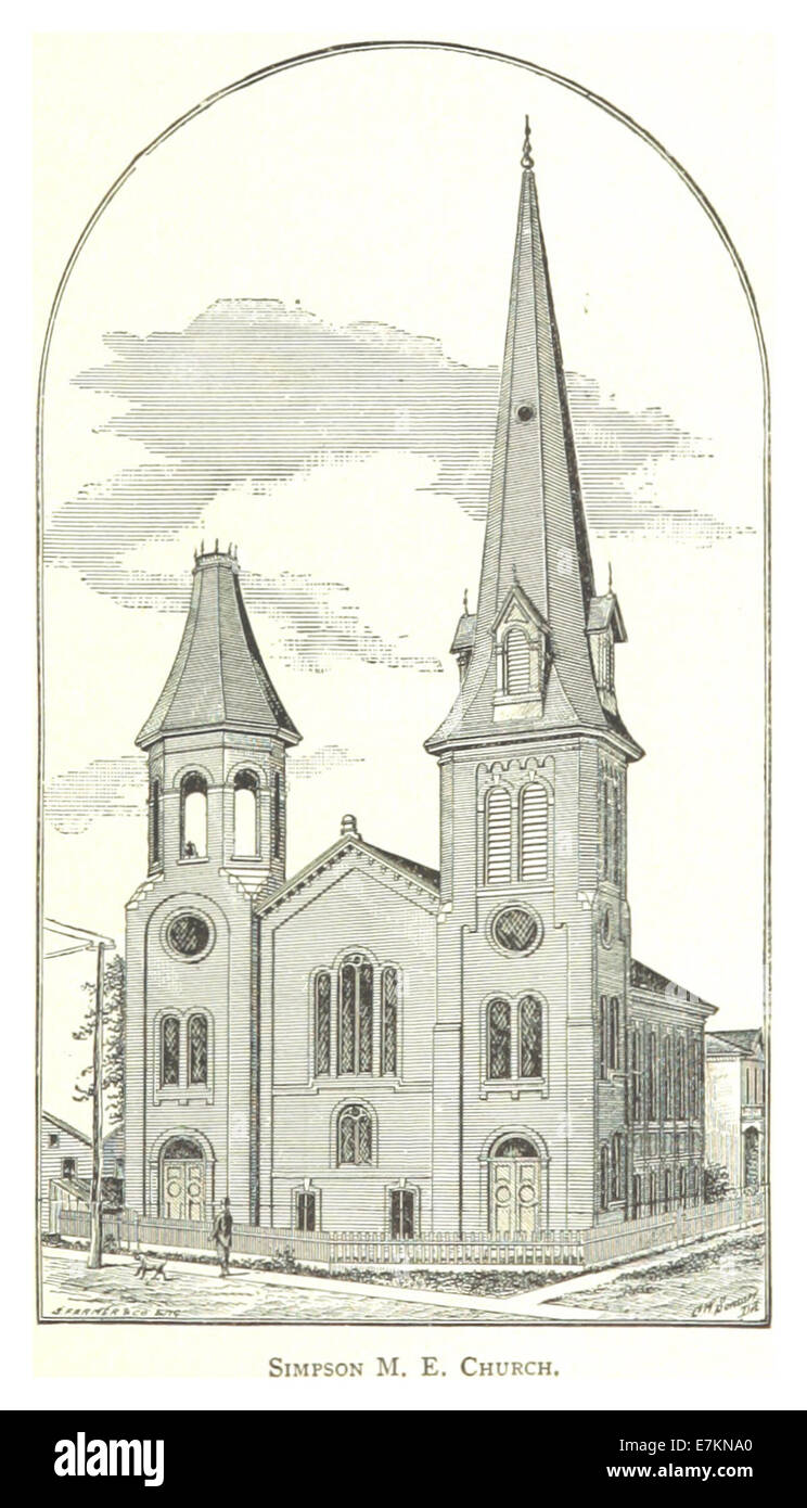 Une illustration de 1884 de l'église épiscopale méthodiste Simpson à Détroit, mettant en valeur ses caractéristiques architecturales et son importance en tant qu'institution religieuse dans la ville à la fin du XIXe siècle. Banque D'Images