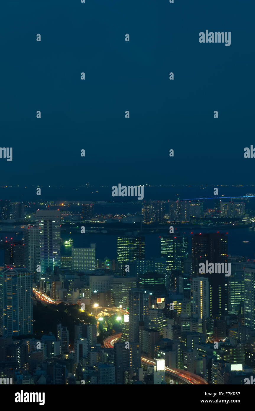 Le paysage urbain de Tokyo la nuit, en regardant vers la baie de Tokyo. Banque D'Images
