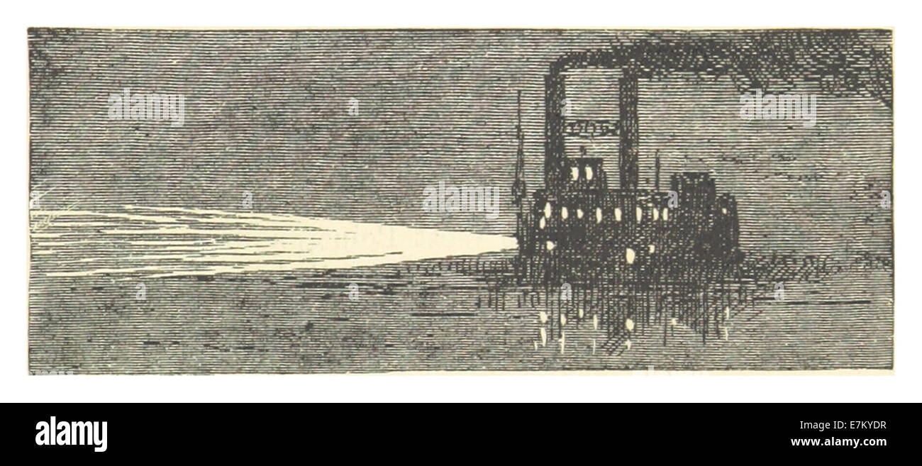 Une illustration de 1883 tirée de l’œuvre de Mark Twain, représentant un personnage courant dans un brouillard. Le croquis capture l'atmosphère et l'essence thématique de la scène, reflétant le mélange d'humour et de pathos de Twain dans ses œuvres littéraires. Banque D'Images