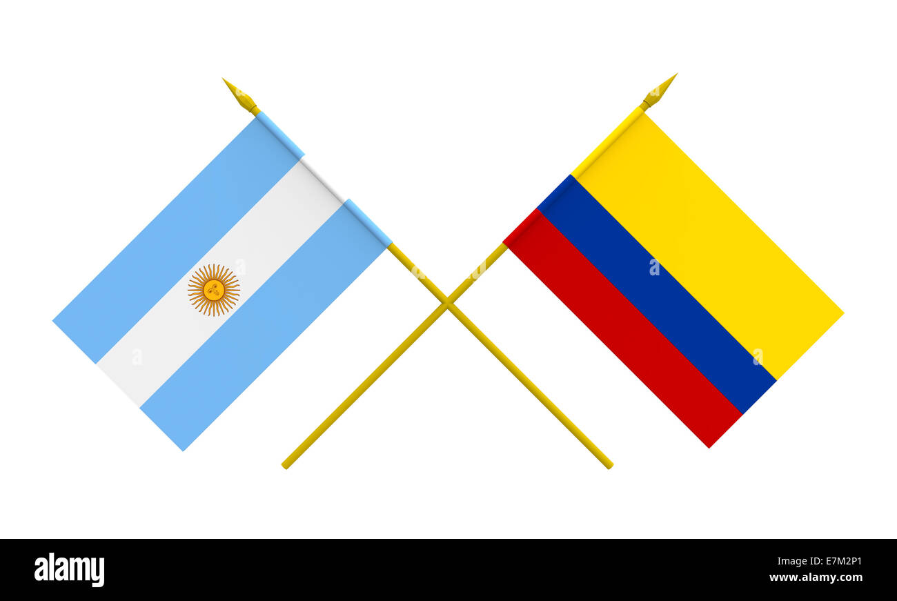 Drapeaux de l'Argentine et la Colombie, 3D render, isolated on white Banque D'Images