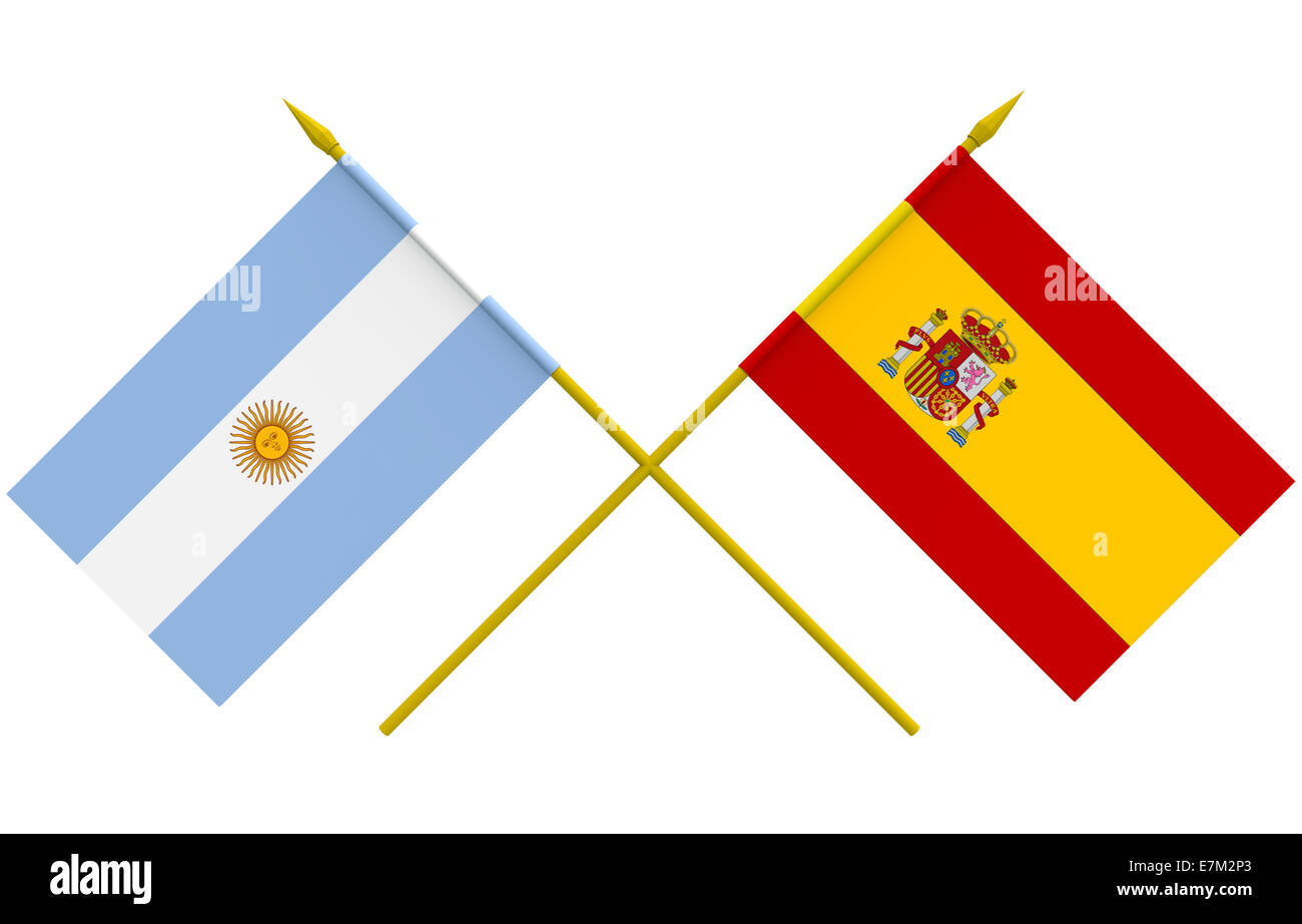 Drapeaux de l'Argentine et l'Espagne, isolée, rendu 3D Banque D'Images