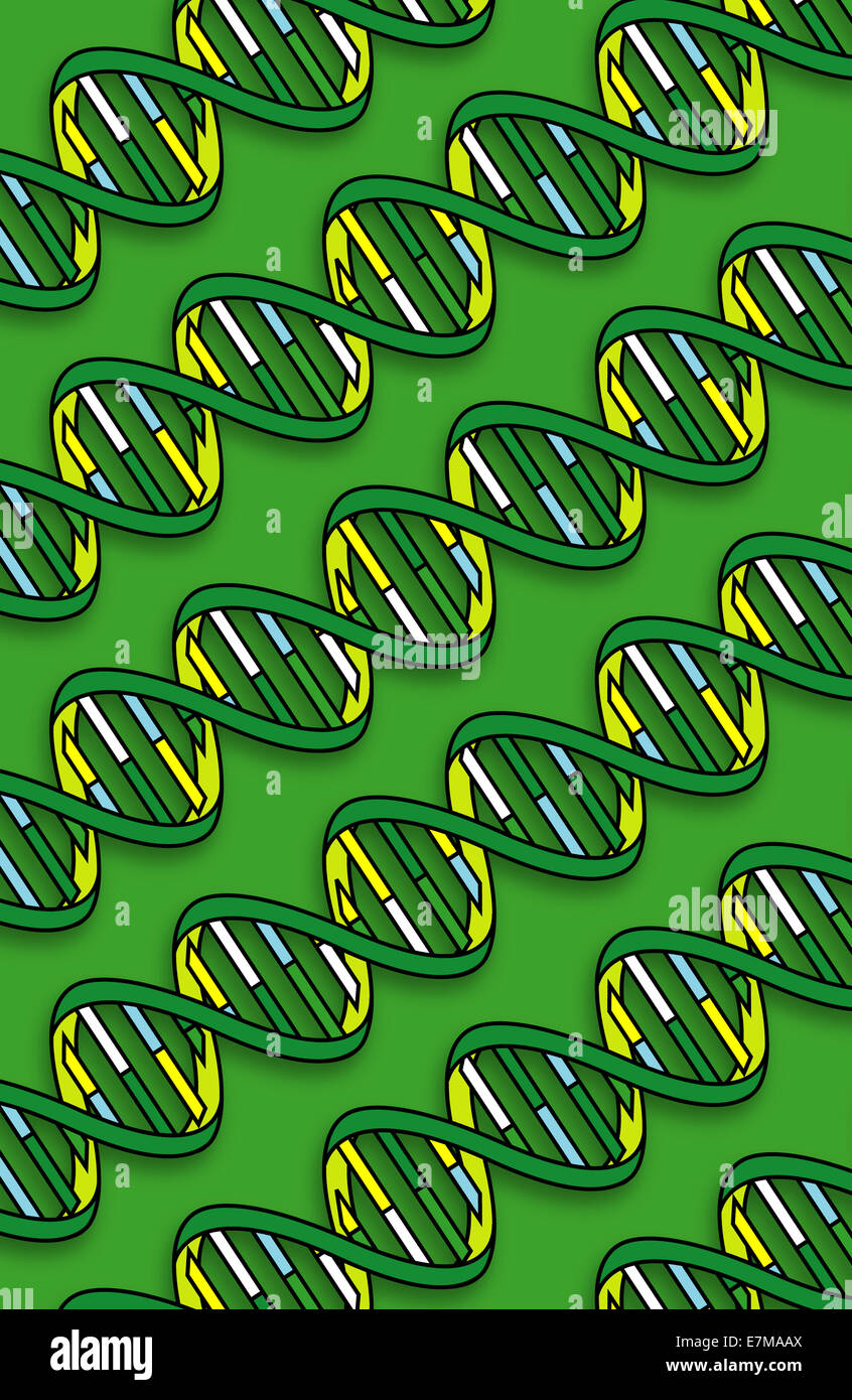 ADN Helix Pattern sur fond vert – concept de science génétique parfait pour les thèmes liés à la génétique, la biologie moléculaire et la recherche médicale Banque D'Images