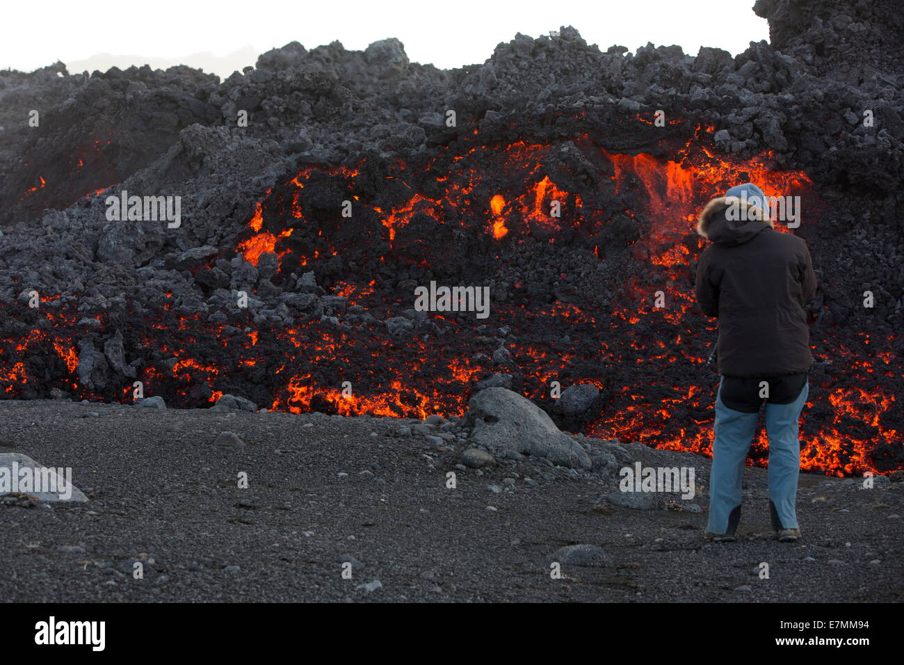 Nouvelle gravure et de l'éruption de lave chaude dans Bardarbunga, hautes terres d'Islande Banque D'Images