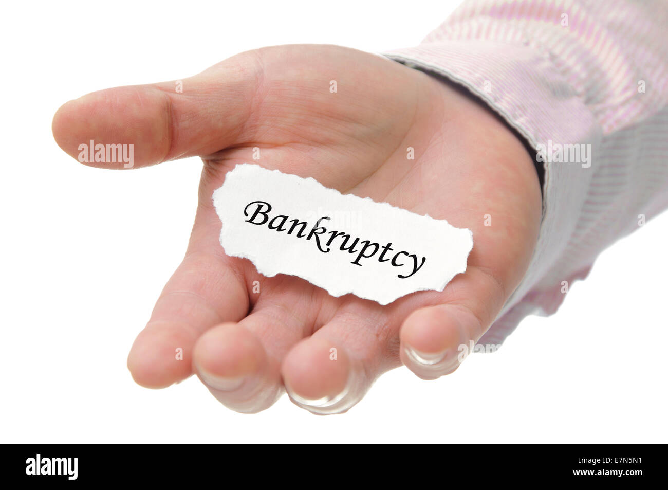 Business man holding faillite note sur la main Banque D'Images