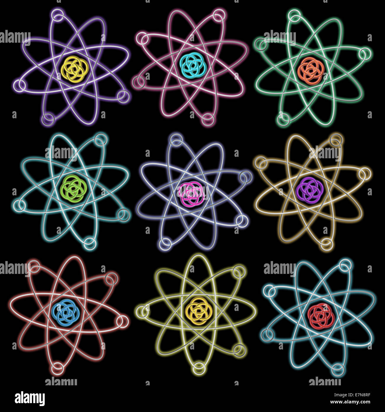 Illustration de structure atomique colorée – Art abstrait de la science et de la physique parfait pour les conceptions éducatives, futuristes et technologiques Banque D'Images
