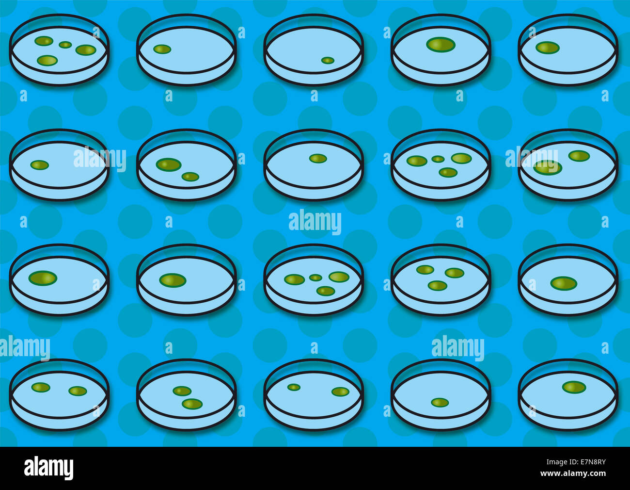 Schéma de croissance des bactéries en boîte de Petri – illustration de l'expérience de microbiologie symbolisant la recherche scientifique, les tests en laboratoire et les études médicales Banque D'Images