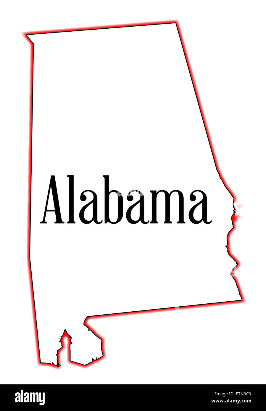Carte de l'état de l'Alabama aperçu sur un fond blanc Banque D'Images