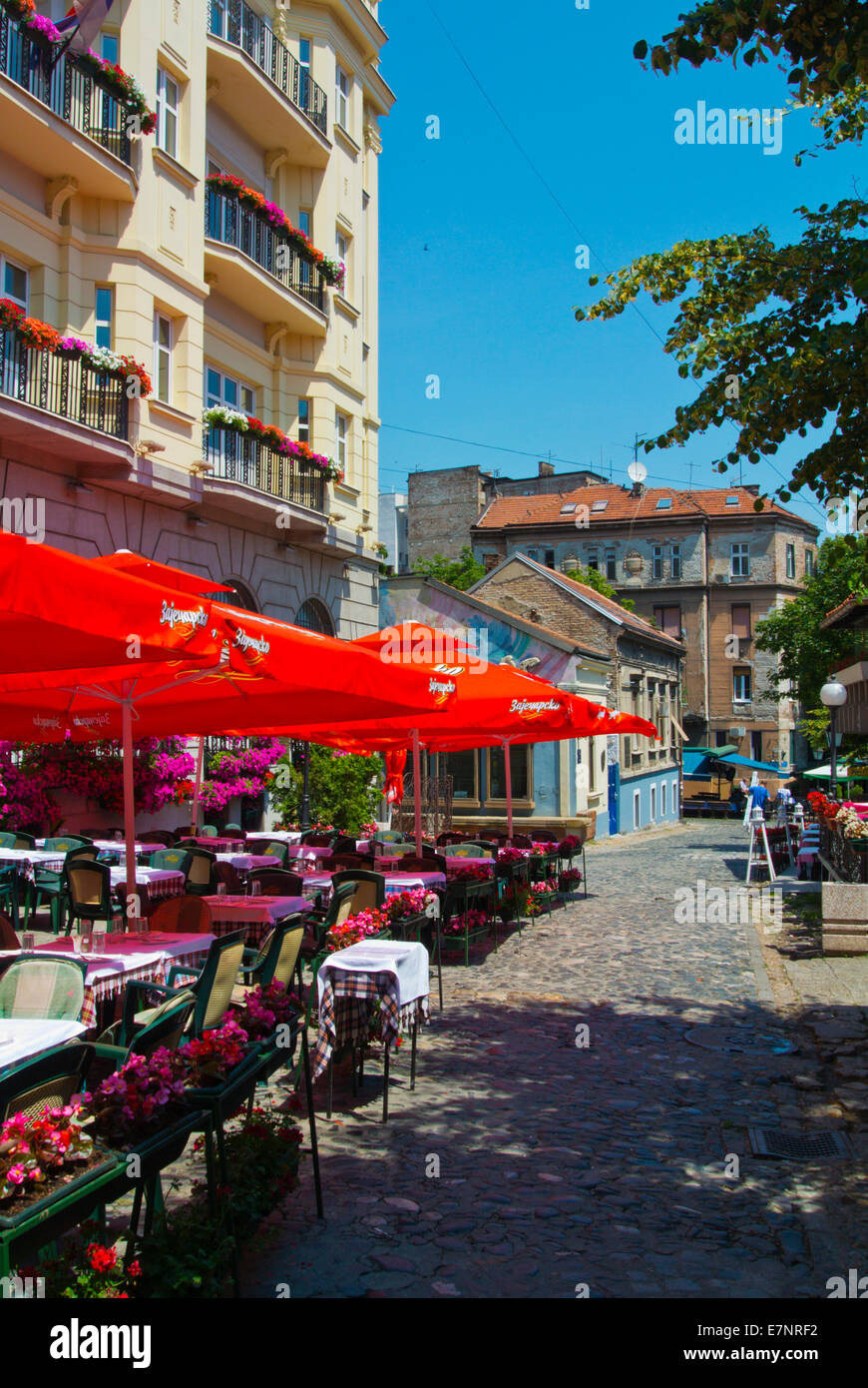 La rue Skadarska, Skadarlija, ancien quartier bohémien, Belgrade, Serbie, l'Europe du Sud-Est Banque D'Images