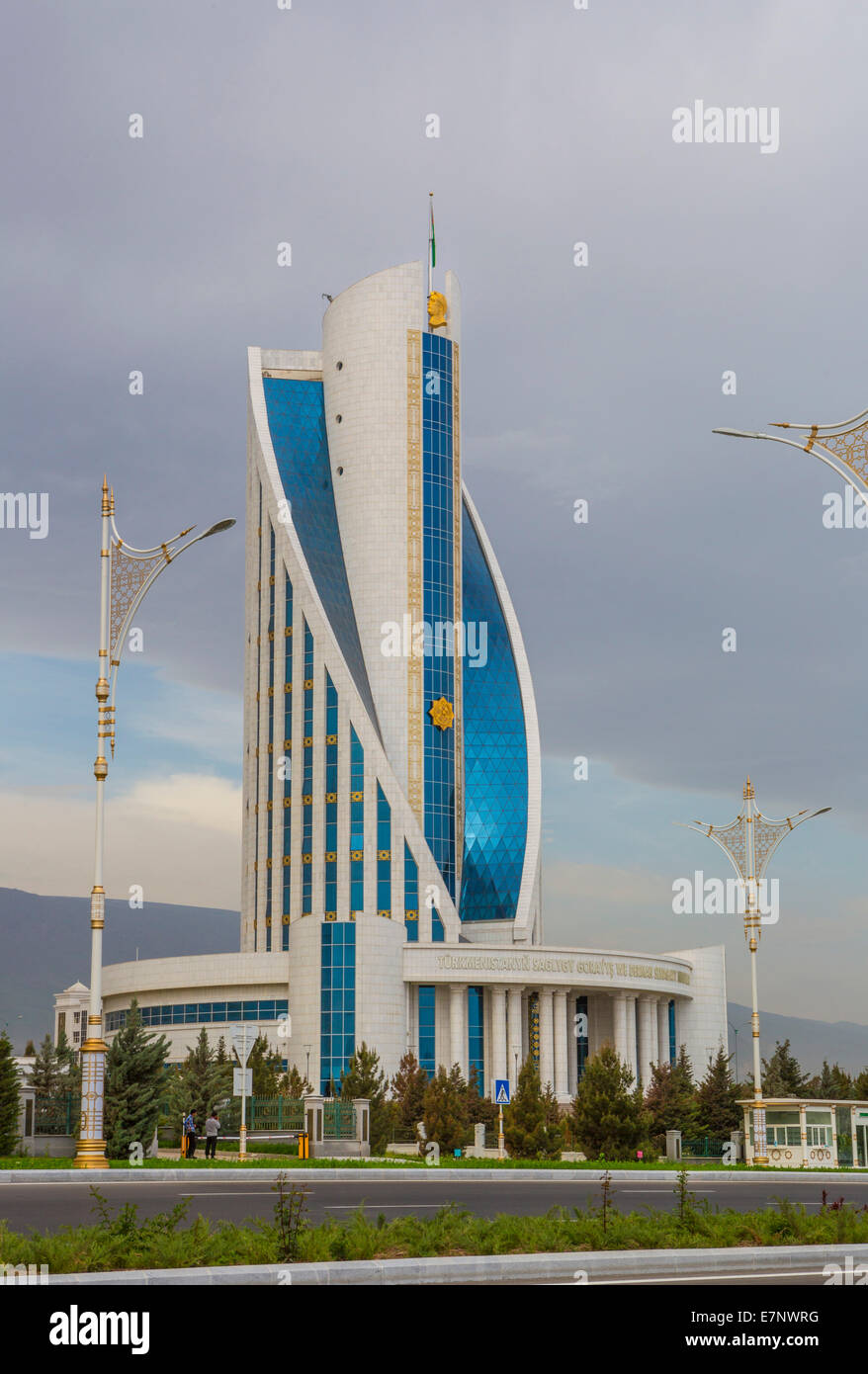 Ashgabat, Turkménistan, de construction, de l'Asie centrale, d'Asie, l'architecture, bleu, ville, gouvernement, marbre, blanc Banque D'Images