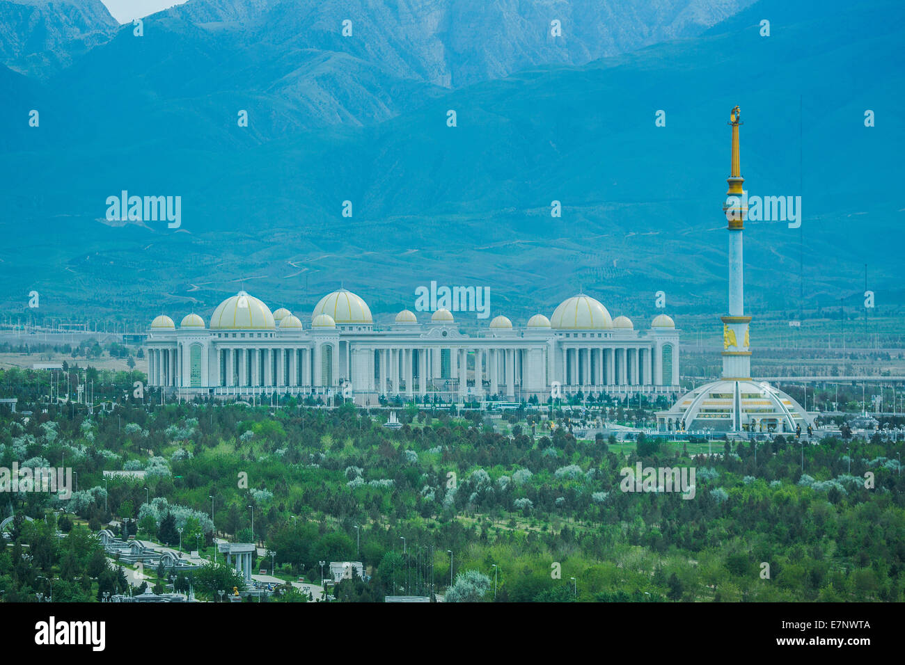Ashgabat, Turkménistan, culturel, de l'Asie centrale, d'Asie, l'architecture, ville, centre, commercial, fontaines, l'indépendance, le marbre, le m Banque D'Images