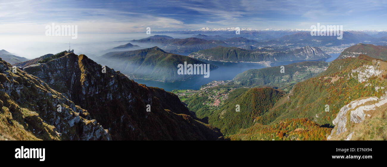 Tessin, vue, le Monte Generoso, le lac de Lugano, la chaîne alpine, automne, canton du Tessin, en Suisse méridionale, Alpes, montagne, montagnes Banque D'Images