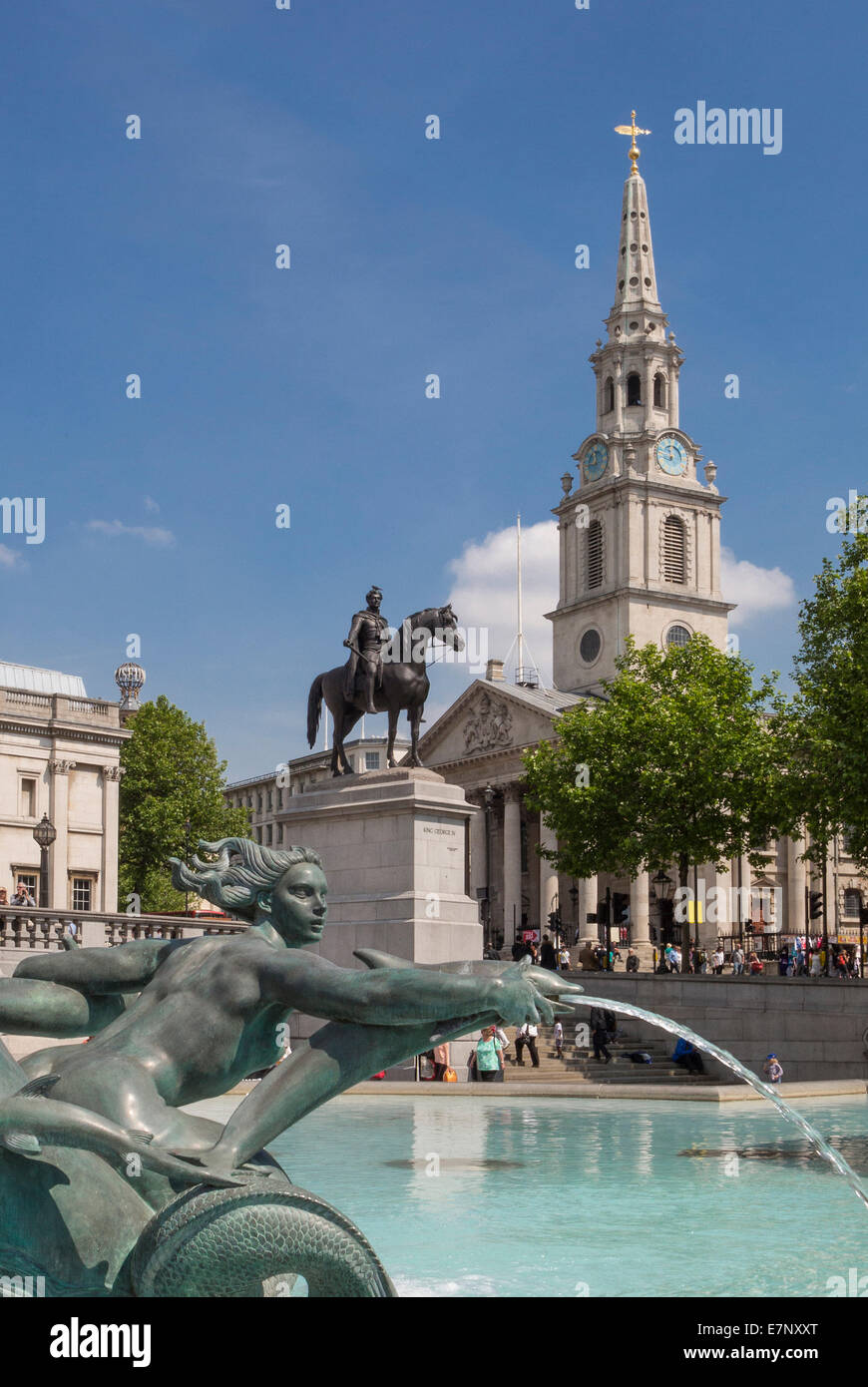 City, Londres, Angleterre, Square, Saint Martin, Trafalgar, UK, architecture, église, fontaine, cheval, monument, tourisme, Voyage Banque D'Images