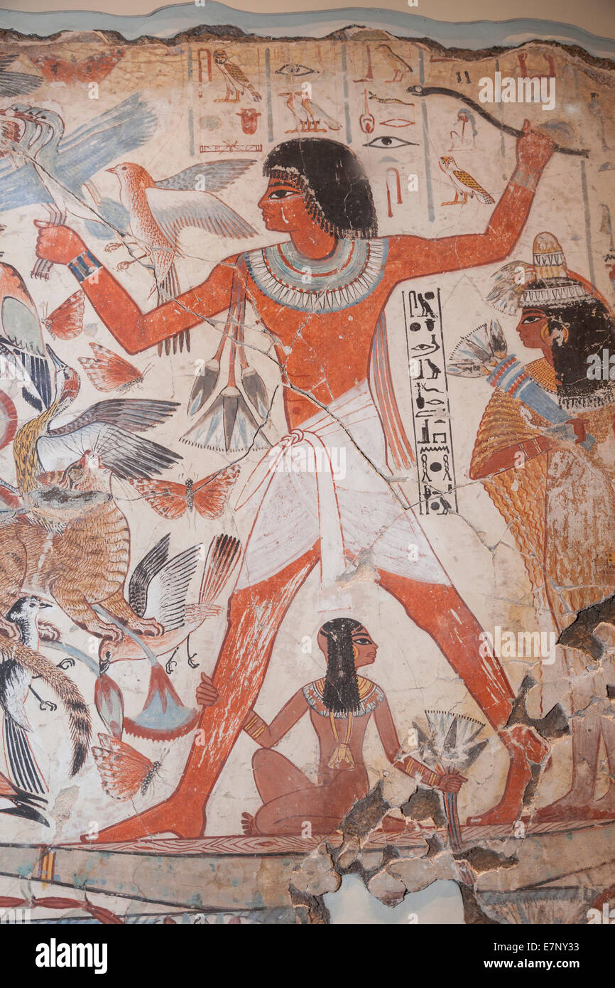 L'Angleterre, l'Europe, Londres, British Museum, le tombeau de Nebamun, peinture de Nebamun dans les marais de chasse Banque D'Images