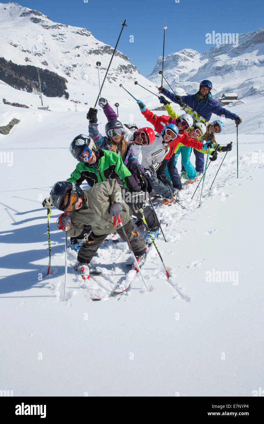 Col du Julier, école de ski, Bivio, GR, hiver, sports d'hiver, canton, GR, Grisons, Grisons, ski nautique, ski, Carving, Suisse, E Banque D'Images