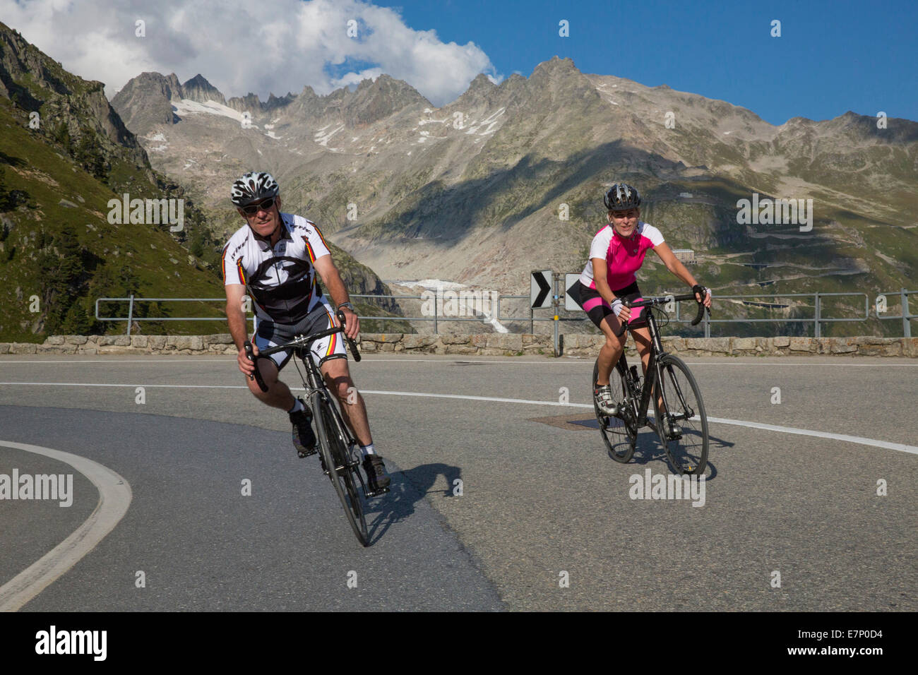 Gletsch VS, rouler à vélo, le col du Grimsel, canton, VS, Valais, glacier, glace, moraine, location, vélos, vélo, équitation un vélo Banque D'Images