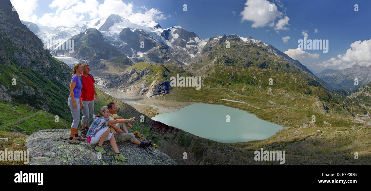 Susten Pass, randonneur, Stein, lac, centre equestre Cavalcade Susten, canton de Berne, glacier, glace, moraine, sentier, balades, randonnées, Lac de montagne, Banque D'Images