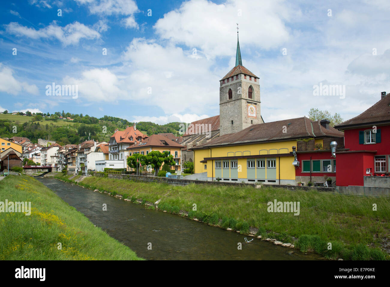 Moudon, dans le canton de Vaud, VD, Suisse, Romandie, Western, village, ville, la Suisse, l'Europe, Banque D'Images