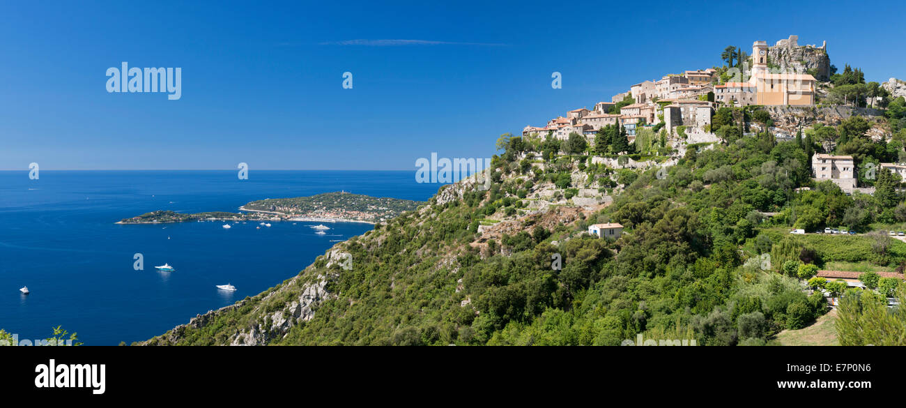 Europe, France, Côte d'Azur, Eze, Méditerranée, Côte, village, mer, paysage, panorama Banque D'Images