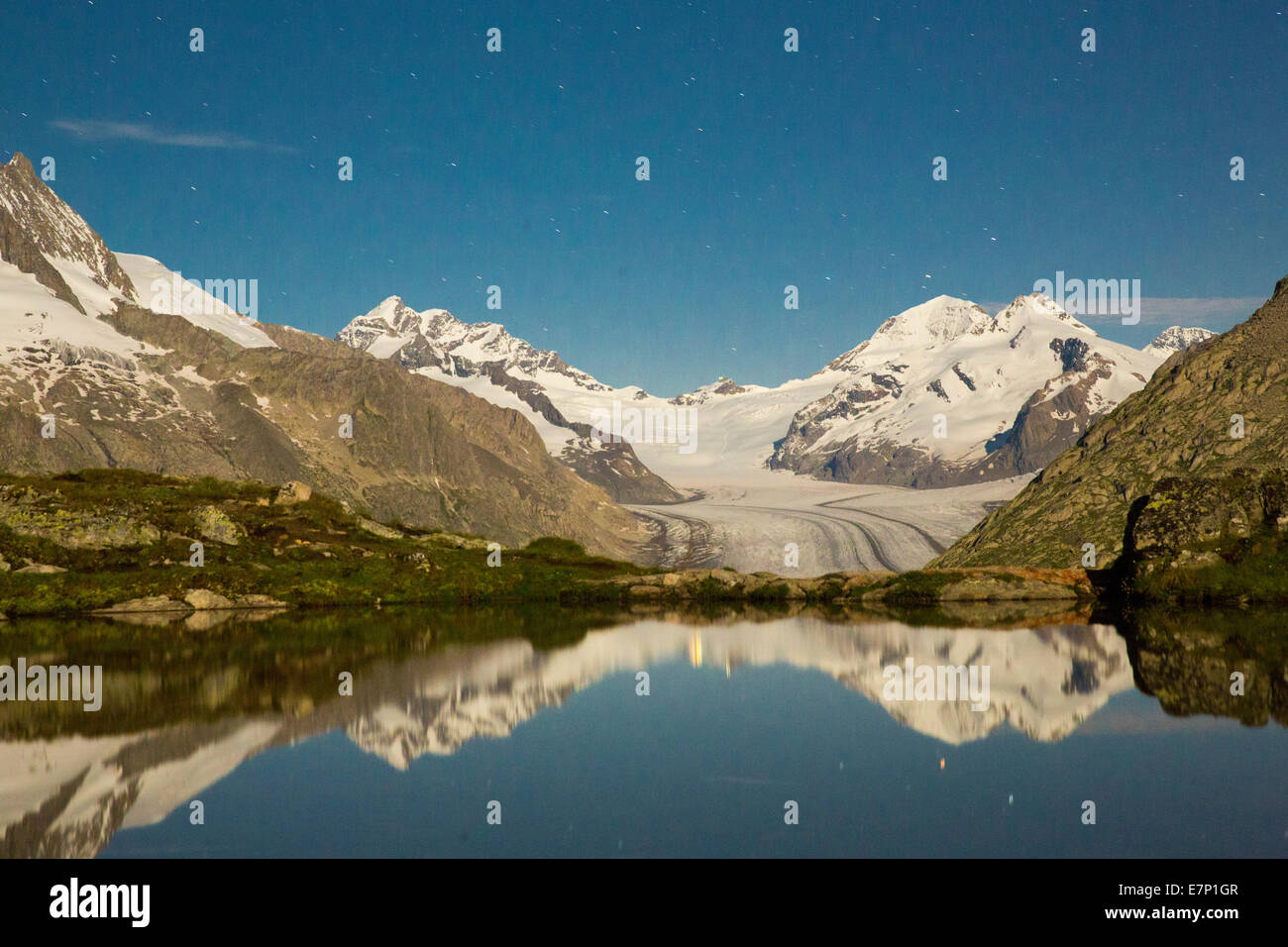 Eggishorn, Tällisee, glacier d'Aletsch, sky, montagne, montagnes, glaciers, glace, moraine, canton, VS, Valais, lac de montagne, l Banque D'Images