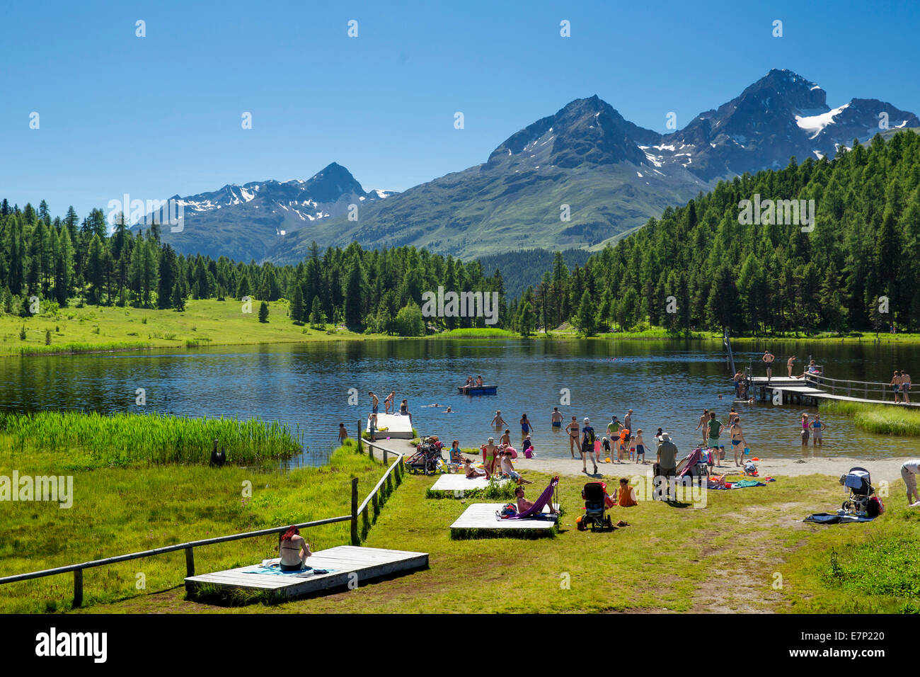 L'Engadine, Engadine, Baden, Statzersee, lac, Saint Moritz, Saint-Moritz, lac de montagne, canton, GR, Grisons, Grisons, Upper Enga Banque D'Images