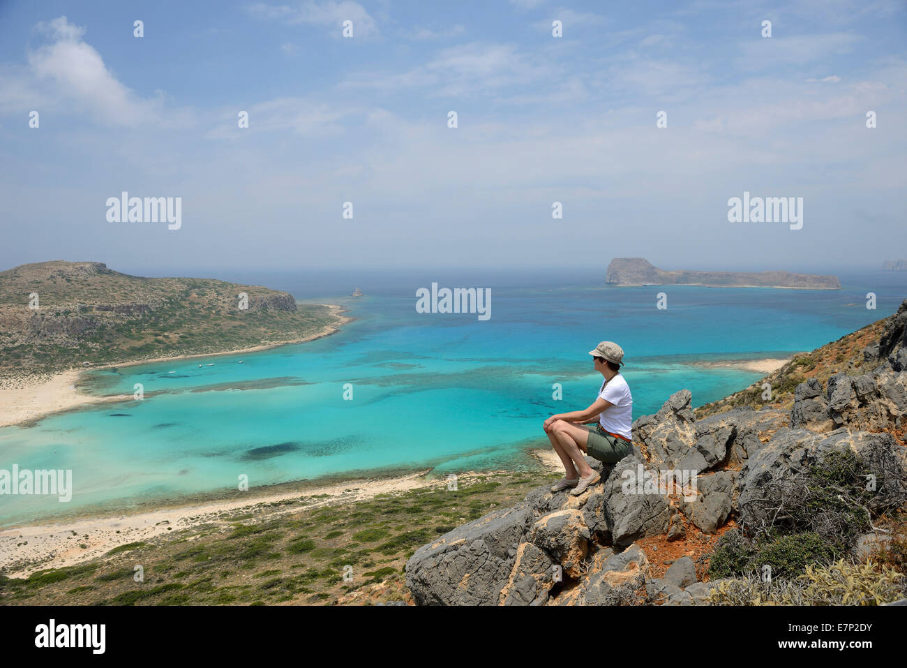 L'Europe, grèce, grec, la Crète, la Méditerranée, l'île, Balos, plage, mer, côte, femme Banque D'Images