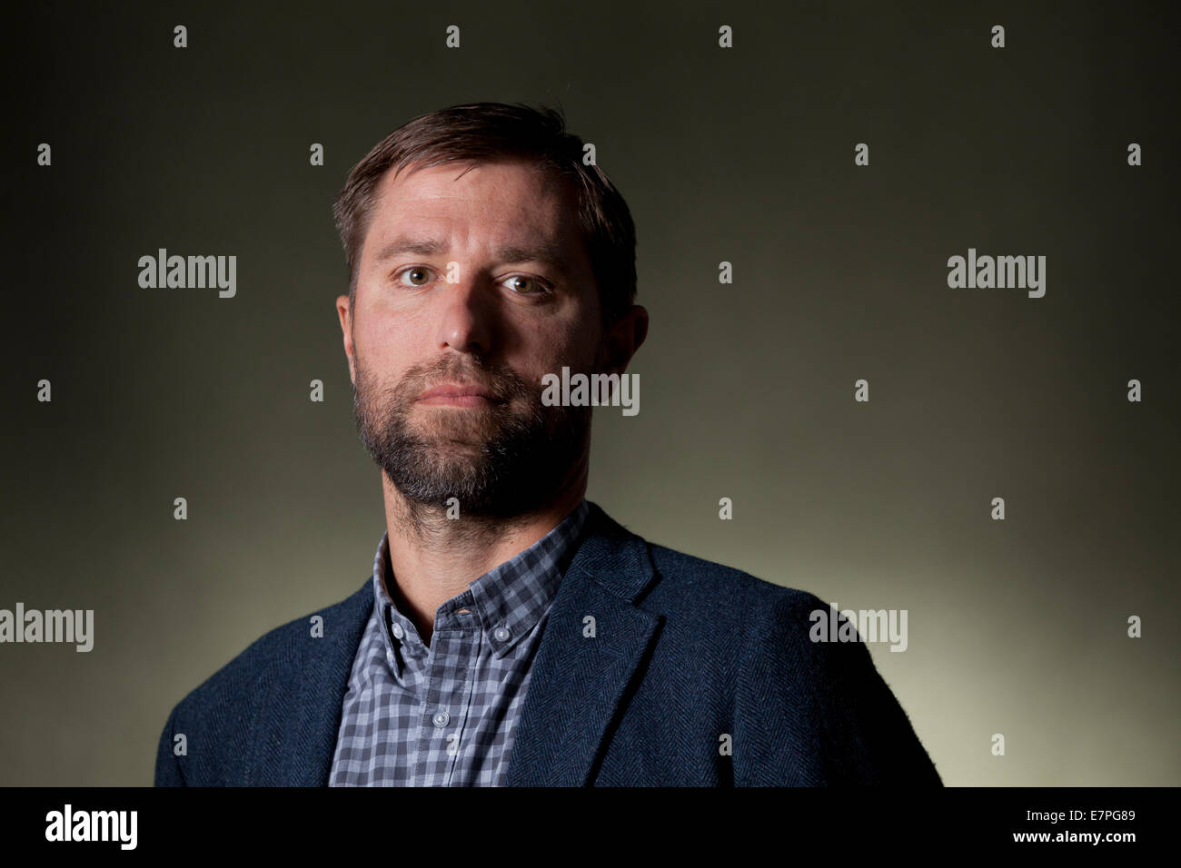 Dunning, John Harris comics writer/ co-conservateur de comics démasqué à la British Library, à l'Edinburgh Book Festival. Banque D'Images