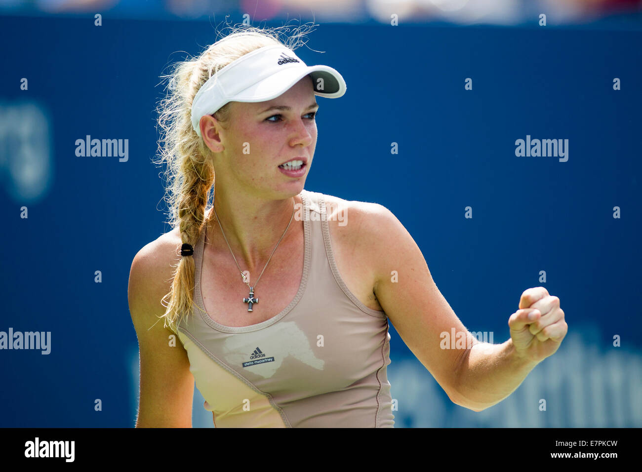 Flushing Meadows, New York, USA. 31 août, 2014. Caroline Wozniacki (DEN) bat Maria Sharapova (RUS) en 4ème cycle à l'US d'action Banque D'Images