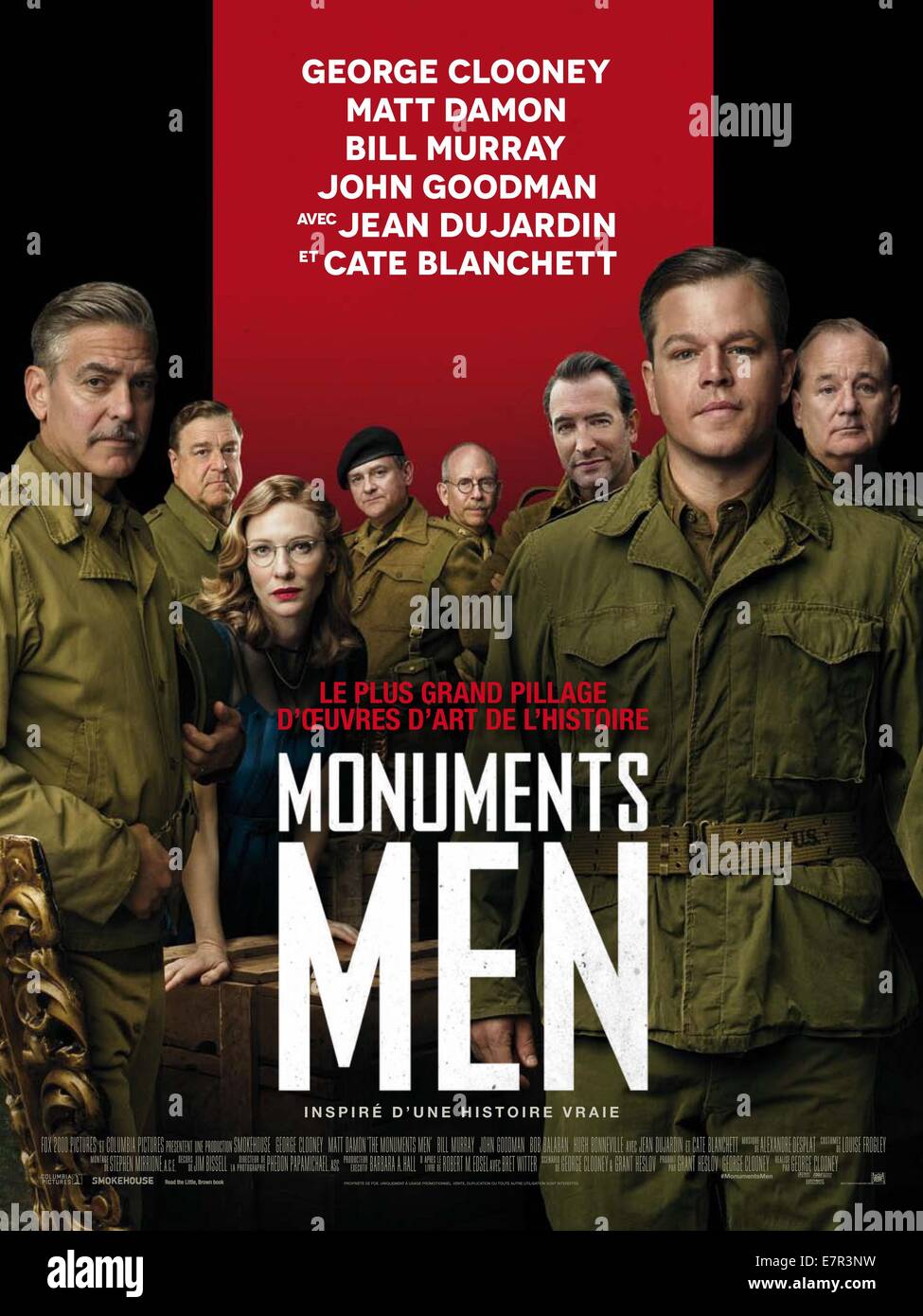 Les Monuments Hommes Année : 2014 USA / Allemagne Réalisateur : George Clooney George Clooney, John Goodman, Cate Blanchett, Matt Damon, Bill Murray Film poster (Fr) Banque D'Images