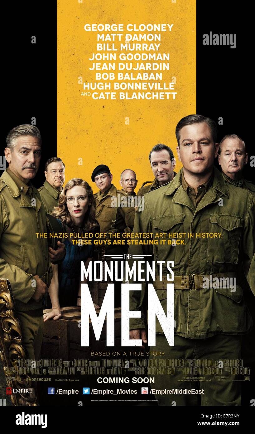 Les Monuments Hommes Année : 2014 USA / Allemagne Réalisateur : George Clooney George Clooney, John Goodman, Cate Blanchett, Matt Damon , Bill Murray Film poster (USA) Banque D'Images